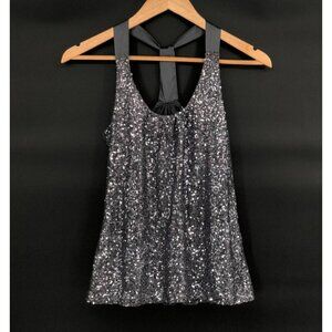Express Women's Sequin Racerback Tank Top XS Gray Going Out Top Satin Straps Y2k